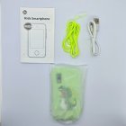 Complete kit of A10 laughing dinosaur touchscreen phone-shaped camera in green with accessories, CE/RoHS certified.