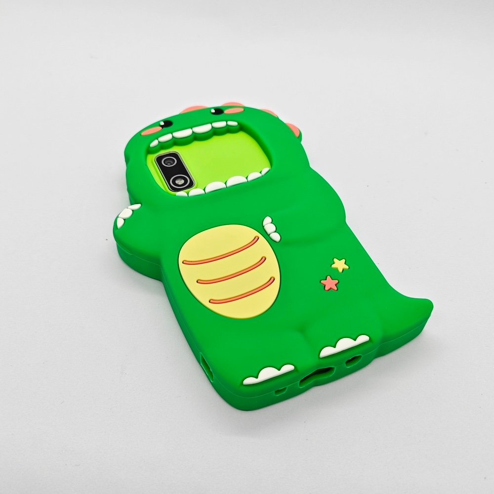 A10 kids touchscreen smartphone-shaped camera monster dino green top Wholesale A10 touchscreen kids camera with green monster dinosaur silicon case, high-definition educational toy for bulk import.