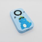 A20 blue kids phone-shaped camera top view showing high-quality speaker and cute musical dinosaur patterns, ideal for toy importers.