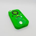 A20 green kids phone-shaped camera top view showing high-quality speaker and cute musical dinosaur patterns, ideal for toy importers.