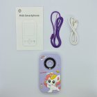 Wholesale A20 kids toy smartphone set featuring purple unicorn case, matching lanyard and USB cable.