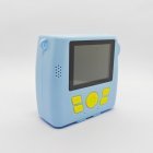 Q8 blue kids instant print camera with HD screen and user-friendly yellow control buttons for gift retailers.