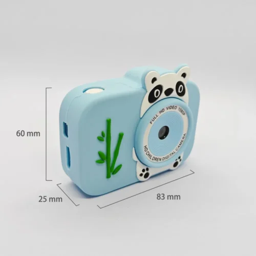 Dimension chart of the Qisora Y8 astronaut kids camera showing its size: 83 mm length, 25 mm width, 60 mm height.