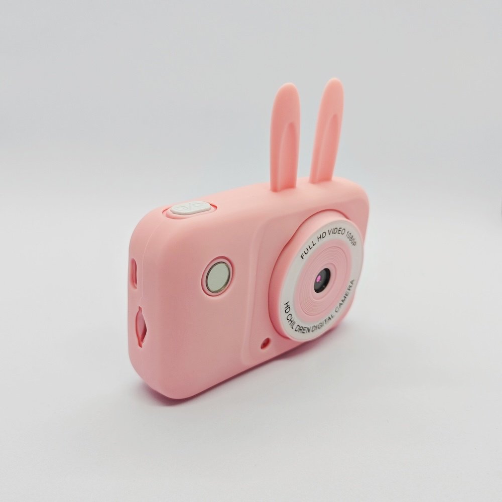 1080P HD shooting lens of pink Y2 bunny kids camera, rabbit-ear shape children's digital camera for B2B sourcing.