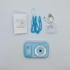 Full set of blue Y2 kids modern digital camera with lanyard, charging cable and manual, factory price.