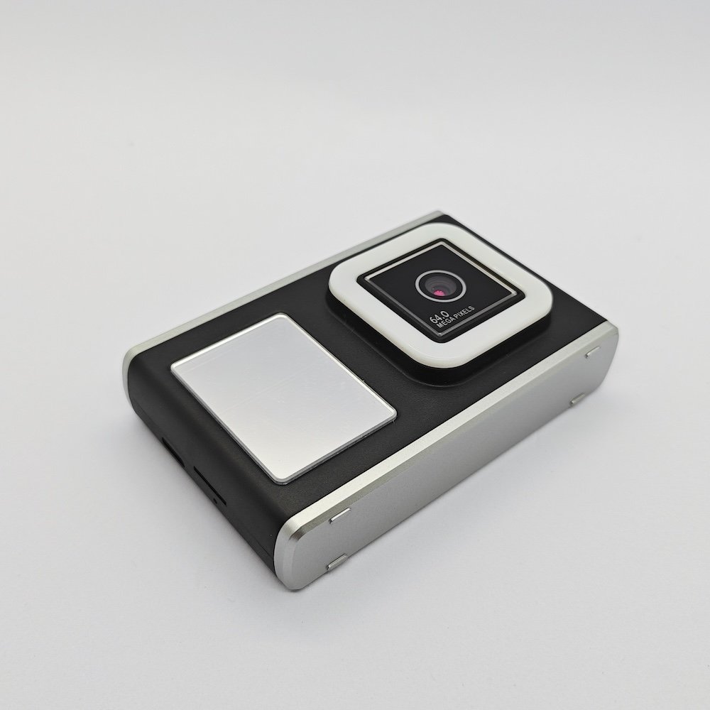 Close-up of Y23 black kids portable camera with square front lens, high-resolution imaging technology for kids tech toy distributors.