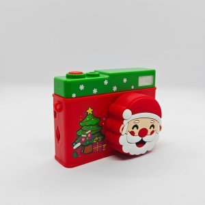 Front view of Y3 Christmas kids camera with Santa silicone cover and HD dual lens - B2B retail holiday toy supplier.