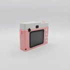 Back view of Y3 pink retro kids digital camera with display screen and control buttons - wholesale kids electronic gifts.