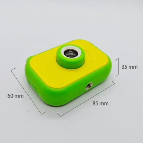 Dimension chart of the Qisora Y6 Modern kids toy camera showing its size: 85 mm length, 35 mm width, 60 mm height.