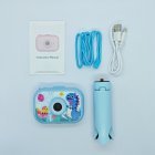 Wholesale Y6 blue unicorn painted kids camera set with tripod, blue lanyard and USB cable.
