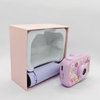 CE/RoHS certified Y6 purple kids tripod camera with colorful painting and protective gift box.