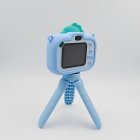 Y6 HD display children's camera with easy-to-use buttons, integrated blue dinosaur silicone sleeve for retailers.