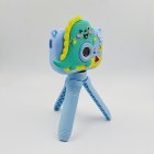 CE certified Y6 durable children digital camera with shockproof blue dinosaur cover, features USB charging port and SD card slot.
