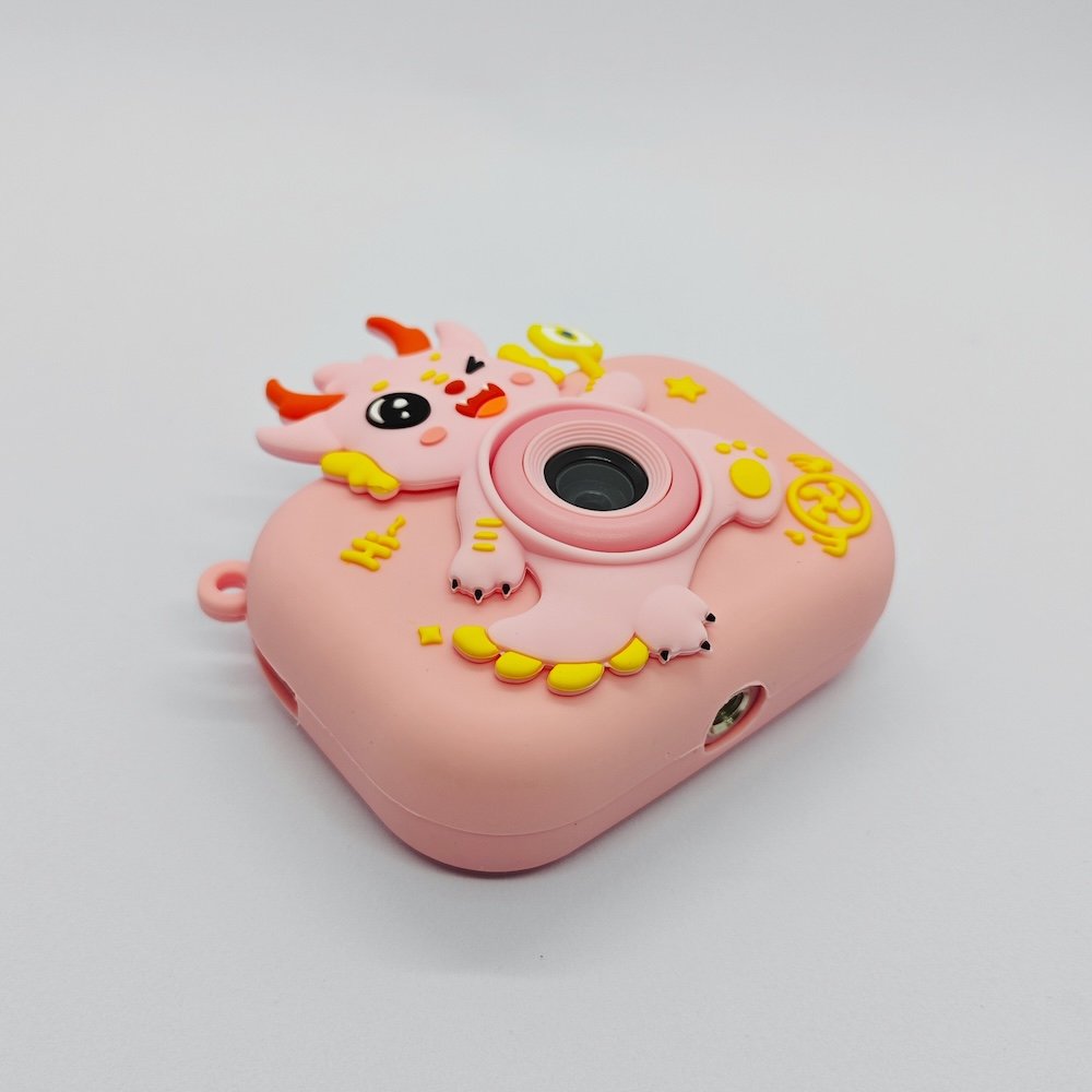 Y6 Eco-friendly pink silicone dragon protective shell for kids camera, durable educational toy for global importers.