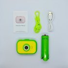 Wholesale Y6 kids digital camera gift set with tripod, lanyard and USB cable, green and yellow classic design.