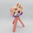 Y6 pink smile unicorn camera with reinforced silicone protection, supporting USB-C charging and TF card expansion, for toys distributors.