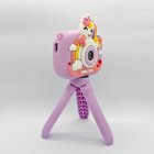 Y6 purple smile unicorn camera with reinforced silicone protection, supporting USB-C charging and TF card expansion, for toys distributors.