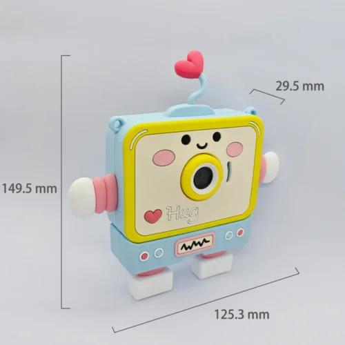 Dimension chart of the Qisora Y6 Robot kids toy camera showing its size: 125.3 mm length, 29.5 mm width, 149.5 mm height.