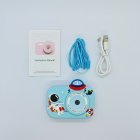 Wholesale Y8 classic astronaut kids camera kit with certified electronics, blue spacecraft silicone case, and retail accessories including manual, lanyard and USB cable.