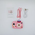 Wholesale Y8 classic astronaut kids camera kit with certified electronics, pink spacecraft silicone case, and retail accessories including manual, lanyard and USB cable.