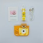 Wholesale Y8 kids camera gift set with orange honey bear silicone cover, Type-C cable, lose-prevent lanyard and manual.