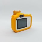 Rear view of Y8 orange kids camera showing the HD screen, white control buttons and selfie lens for retail suppliers.