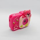 CE/RoHS certified Y8 children's digital camera featuring a soft rose pink honey bear protective case with bee and flower details.