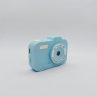 Y8 kids digital camera with classic design, HD dual lens with white button and blue body.