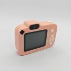 Rear view of Y8 kids digital camera in pink with integrated 2.0-inch screen and white buttons, fully CE/RoHS certified.