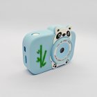 Wholesale Y8 kids camera with panda and bamboo on blue silicone case, featuring HD front lens, memory card slot and charging port, for kids toy retailers.
