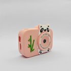 Wholesale Y8 kids camera with panda and bamboo on pink silicone case, featuring HD front lens, memory card slot and charging port, for kids toy retailers.