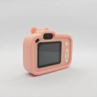 Back view of Y8 panda kids digital camera with pink panda silicone case, HD selfies lens, rear screen and white buttons for toy wholesalers.