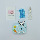 Complete kit of Y8 kids blue rabbit camera with manual, blue lanyard and charging cable for B2B wholesale.