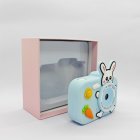 CE/RoHS certified Y8 kids blue rabbit toy camera with pink protective gift box.