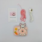 Complete kit of Y8 kids blue rabbit camera with manual, blue lanyard and charging cable for B2B wholesale.