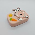 Top view of Y8 kids toy camera showing HD front lens with pink rabbit and carrot silicone cover for toy wholesalers.