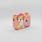 Wholesale Y8 unicorn kids digital camera with pink silicone case, featuring Type-C charging port and HD front lens.
