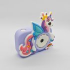 Wholesale Y8 kids digital camera with purple winged unicorn silicon cover, CE certified.