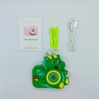 Full set of Y8 kids digital camera with dark green winged dragon design, manual, green lanyard and charging cable, factory price for wholesale.