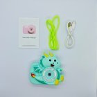 Full set of Y8 kids digital camera with light green winged dragon design, manual, green lanyard and charging cable, factory price for wholesale.
