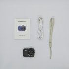 M8 kids' black mini camera kit with manual, USB cable and lanyard for B2B export.