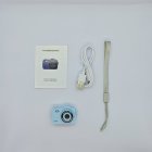 M8 kids' blue mini camera kit with manual, USB cable and lanyard for B2B export.