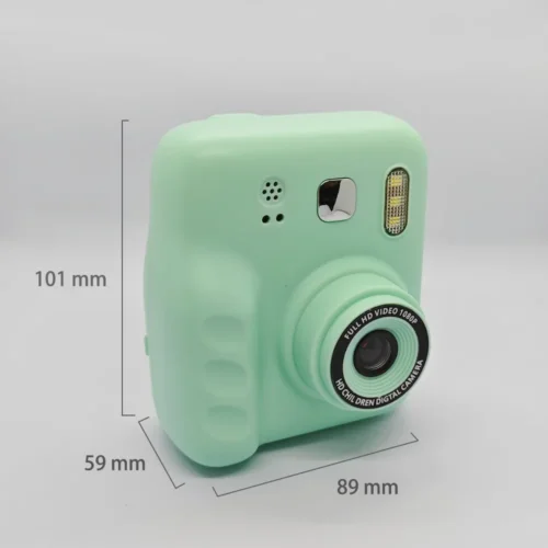 Dimension chart of the Qisora Y300H kids instant print camera showing its size: 89 mm length, 59 mm width, 101 mm height.