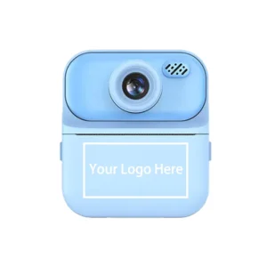 Diagram showing the custom logo printing area on the ABS shell of Qisora Y900 classic kids instant print camera.