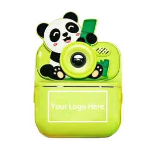 Diagram showing the custom logo printing area on the ABS shell of Qisora Y900 panda kids instant print camera.