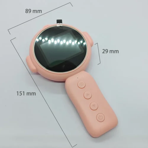 Qisora Pink Y11 kids toy camera handheld magnifier dimensions: 89 mm long, 29 mm wide, 151 mm high.