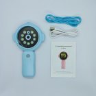 Portable Y11 blue kids microscope set including USB cable, lanyard and user manual for retail distribution.