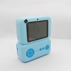 Quality assured blue Y350 kids camera with integrated screen and easy-control buttons, compliant with global toy safety standards.