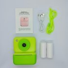 CE/RoHS compliant green instant camera set for kids, includes 2 rolls of thermal paper, OEM/ODM factory direct wholesale.