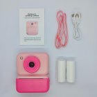 CE/RoHS compliant pink instant camera set for kids, includes 2 rolls of thermal paper, OEM/ODM factory direct wholesale.